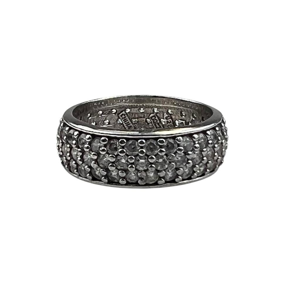 DQ CZ Diamonique Sterling Silver Ring Eternity Band Size 9